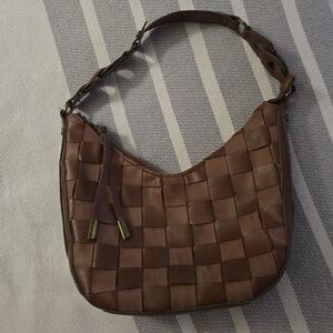 Brown Woven Leather Shoulder Bag